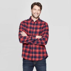 Men's Red Cotton Flannel Button Down Shirt -NWT